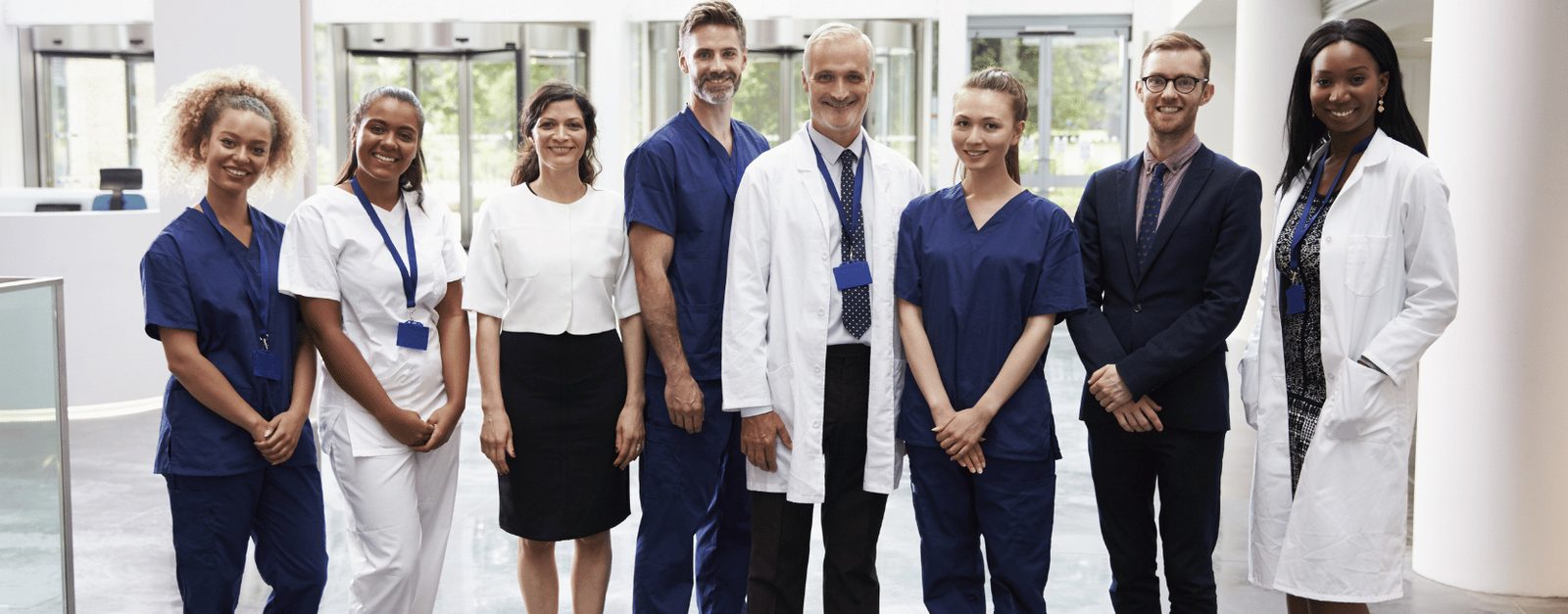 Diverse team of medical technologists, clinical technicians, and healthcare professionals in a modern hospital